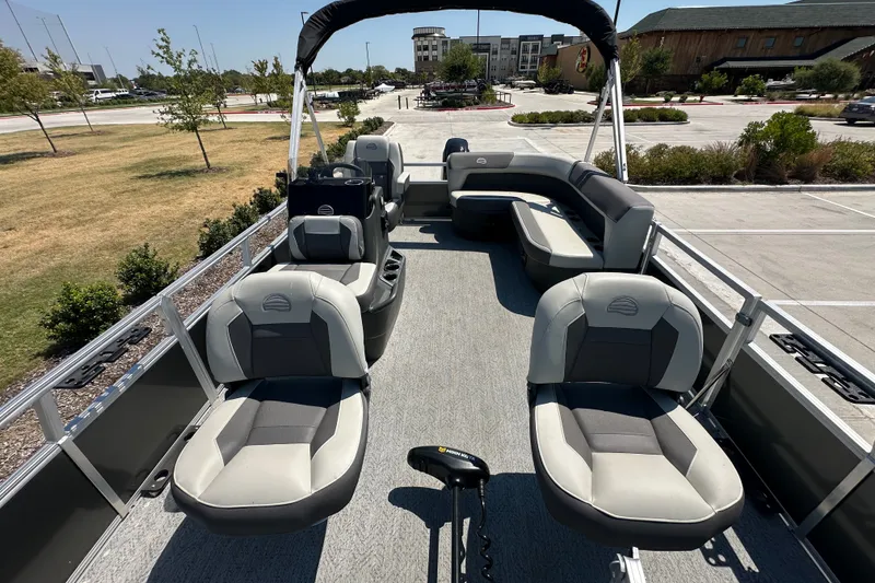 Slide: The Image of 2026 Sun Tracker Bass Buggy 16 XL Select pontoon boat with spacious seating and modern design. - 15