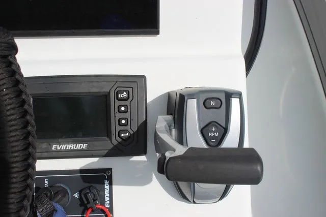 Slide: The Image of 2019 Beavertail Lightning boat console with Evinrude controls. - 19
