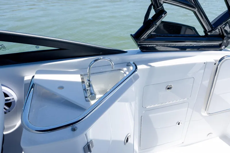 Slide: The Image of 2024 Monterey M-45 boat interior with sink and storage compartments. - 28