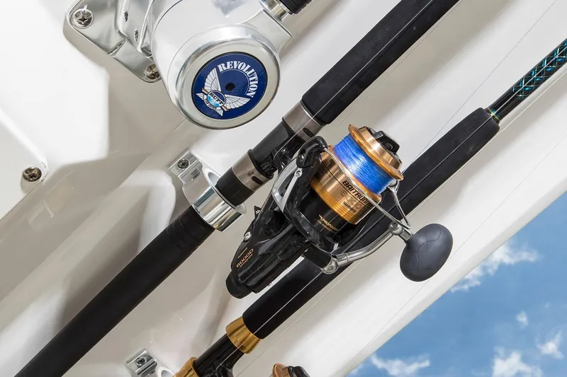 Slide: The Image of Manufacturer Provided Image: Fishing rods and reels on a 2021 Pursuit S 328 Sport boat. - 45