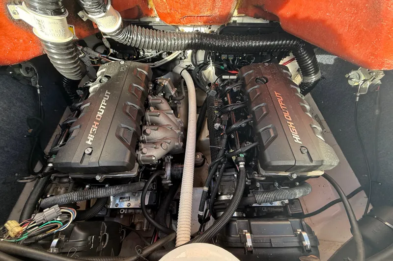 Slide: The Image of Engine compartment of a 2020 Yamaha Boats AR230 with high output engines. - 23
