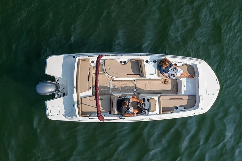 Slide: The Image of Manufacturer Provided Image: 2021 Hurricane SunDeck Sport 205 OB boat on water, top view. - 24