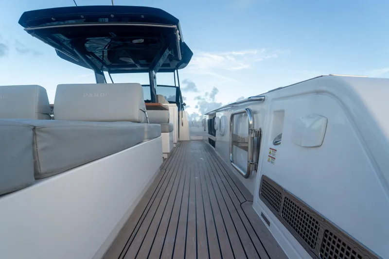Slide: The Image of 2021 Pardo Yachts 43 deck with sleek design and luxurious seating. - 15