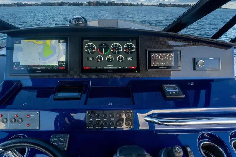 Slide: The Image of Cockpit of 2021 Pardo Yachts 43 with advanced navigation and control displays. - 20