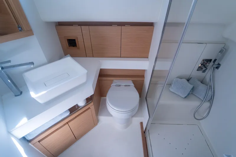 Slide: The Image of Luxurious bathroom in 2021 Pardo Yachts 43, featuring modern fixtures and shower. - 33