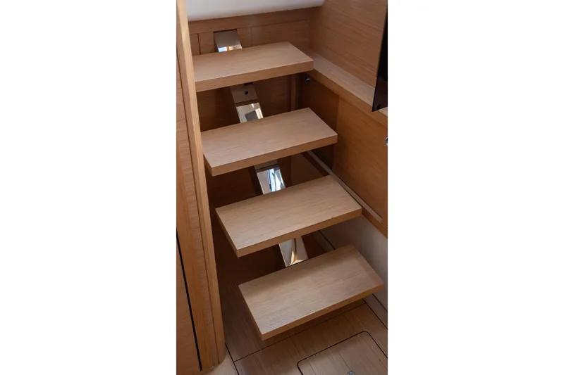 Slide: The Image of Wooden interior stairs of 2021 Pardo Yachts 43, showcasing modern design. - 36