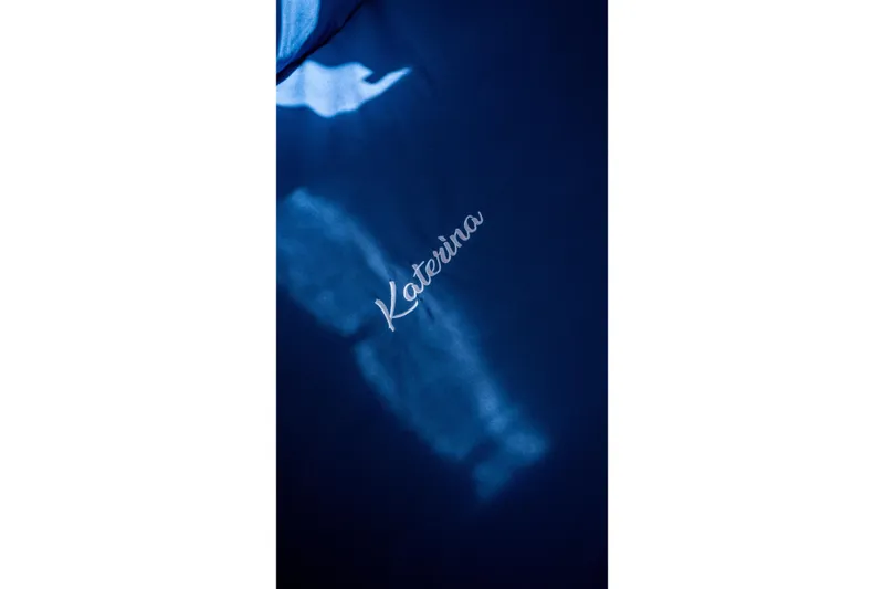 Slide: The Image of Blue surface with 'Katerina' text, Pardo Yachts 43, 2021 model. - 37