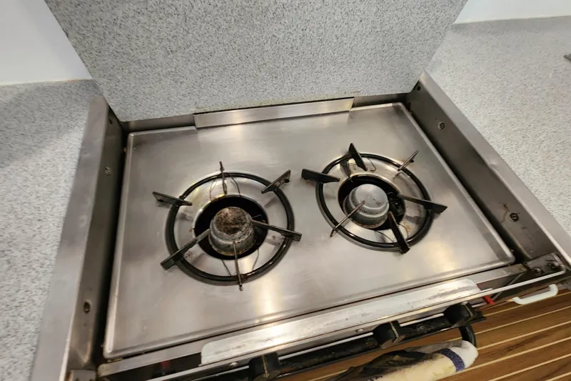 Slide: The Image of Stainless steel two-burner stove on 2003 Endeavour 44 TrawlerCat yacht. - 56
