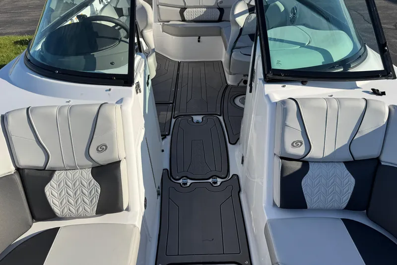 Slide: The Image of 2025 Hurricane SunDeck 2400 OB boat interior with stylish seating and modern design. - 42