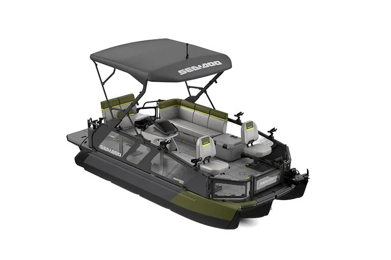 The Image of Manufacturer Provided Image: 2026 Sea-Doo Switch Fish 18 pontoon boat with canopy and seating, designed for fishing. - 0