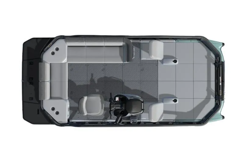 Slide: The Image of Top view of 2026 Sea-Doo Switch Sport 18 pontoon boat interior layout. - 2