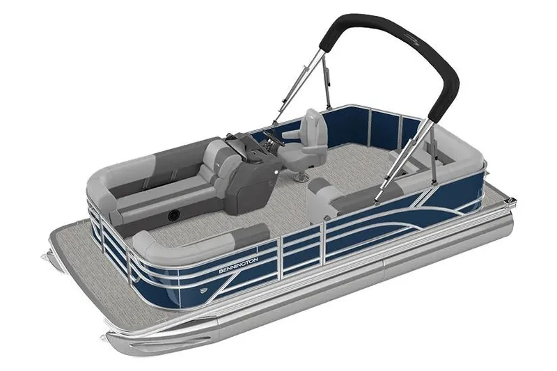 Slide: The Image of 2026 Bennington 20 S-One Quad Bench pontoon boat with sleek design and comfortable seating. - 9