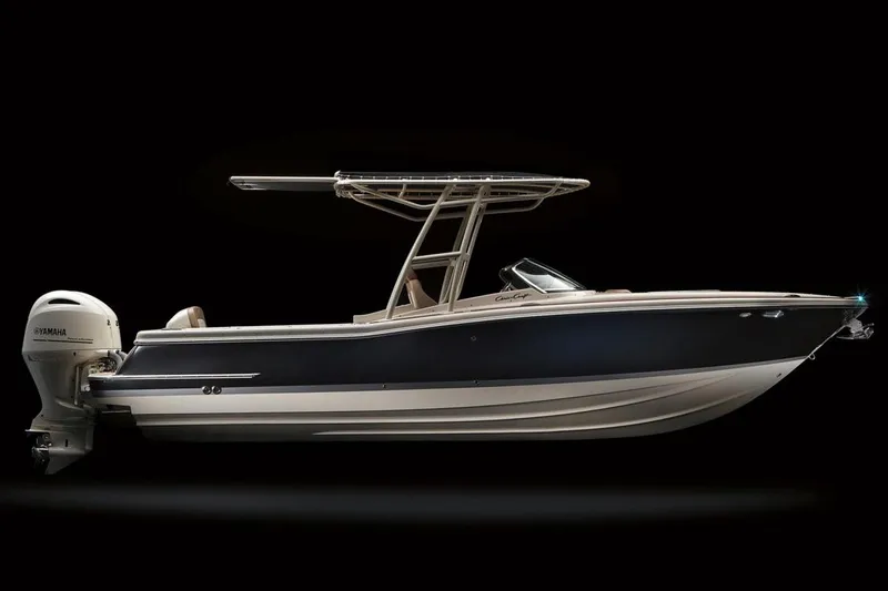 Slide: The Image of Manufacturer Provided Image: 2017 Chris-Craft Calypso 26 boat, side view, black hull, Yamaha outboard motor. - 20