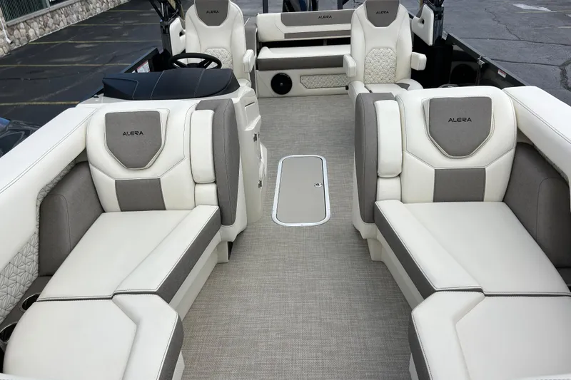 Slide: The Image of Luxurious interior of 2026 Alera M23L boat with plush seating and modern design. - 28