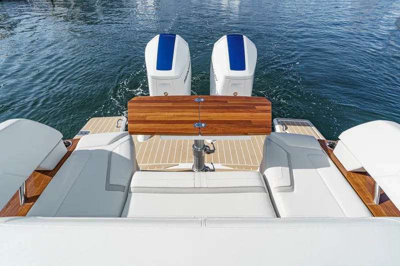 Slide: The Image of 2026 Tiara Yachts 43LE luxury boat with dual engines and elegant seating. - 23