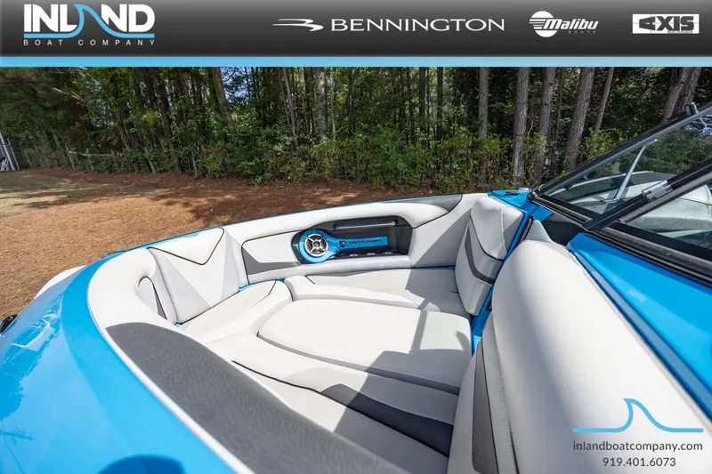Slide: The Image of Interior of a 2016 Centurion Ri237 boat, blue and white design. - 25