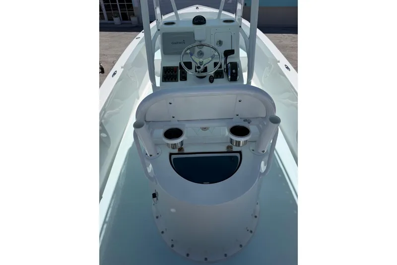 Slide: The Image of 2014 Albury Brothers 20 boat interior with steering wheel and controls. - 8