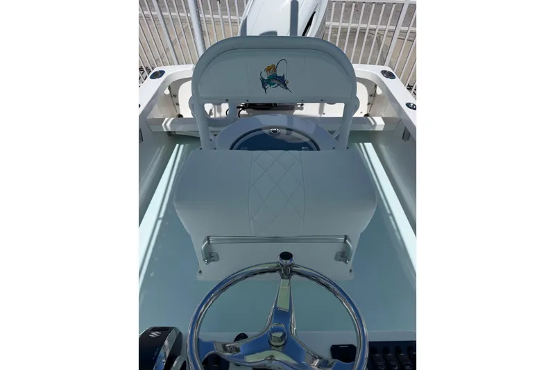 Slide: The Image of 2014 Albury Brothers 20 boat helm with steering wheel and seating. - 9