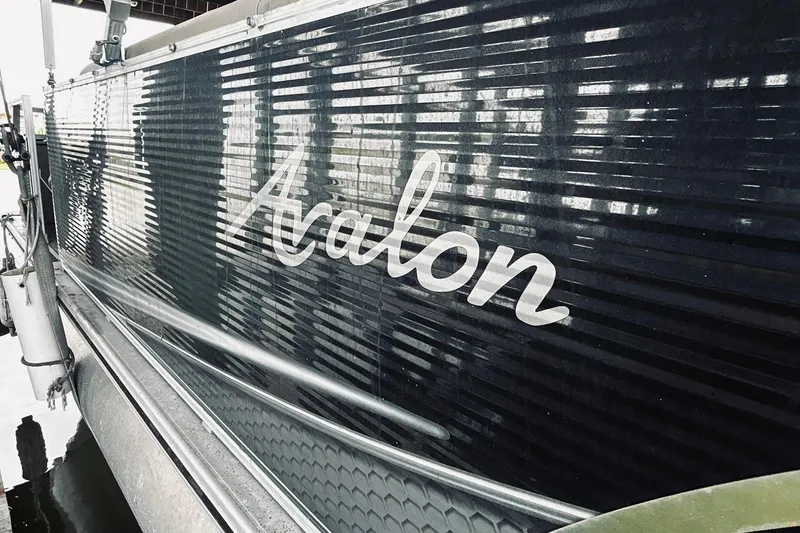 Slide: The Image of 2021 Avalon LSZ Rear Fish boat side view with logo. - 15