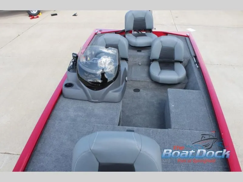 Slide: The Image of 2026 Pro Team 170 boat with gray seats and red trim. - 20