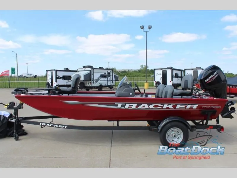 Slide: The Image of Red Tracker boat Pro Team 170, year 2026, on trailer. - 6
