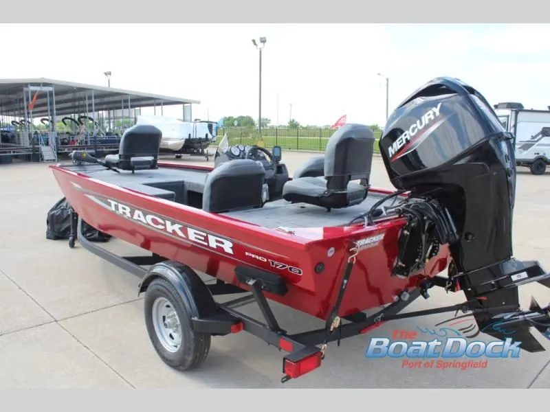 Slide: The Image of Red Tracker Pro Team 170 boat with Mercury engine, year 2026. - 7