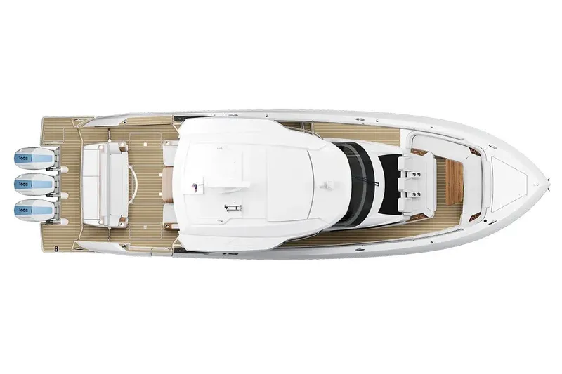 Slide: The Image of Manufacturer Provided Image: Top view of 2026 Tiara Yachts 46 LS, featuring sleek design and triple outboard engines. - 19