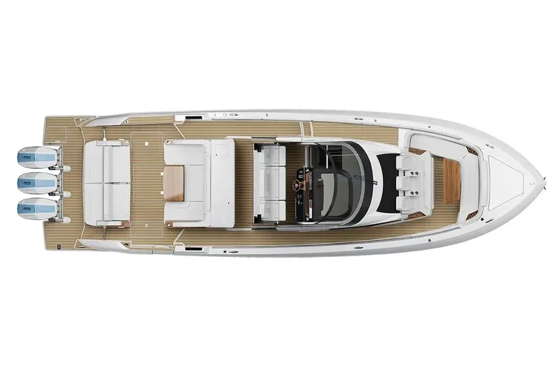 Slide: The Image of Manufacturer Provided Image: Top view of 2026 Tiara Yachts 46 LS, featuring sleek design and triple outboard engines. - 21