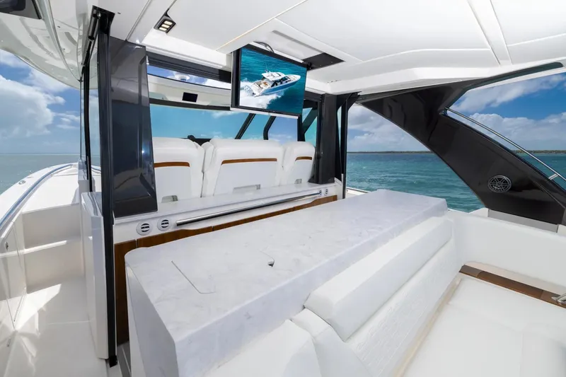 Slide: The Image of Manufacturer Provided Image: Luxurious interior of 2026 Tiara Yachts 46 LS with ocean view and modern amenities. - 9