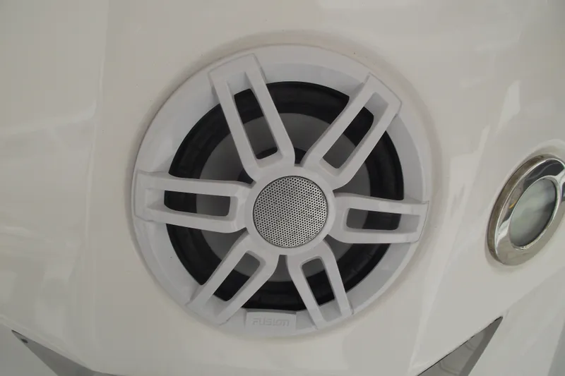 Slide: The Image of Close-up of a speaker on a 2024 Highfield Sport 760 boat. - 25