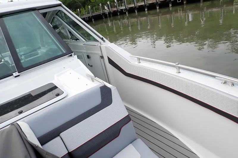Slide: The Image of 2024 Formula 400 Super Sport Crossover boat interior with sleek seating and modern design. - 21