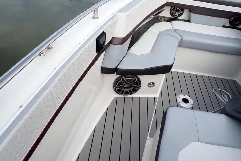 Slide: The Image of 2024 Formula 400 Super Sport Crossover boat interior with sleek seating and modern design. - 23