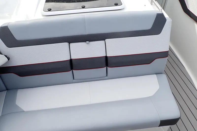 Slide: The Image of 2024 Formula 400 Super Sport Crossover boat seating with modern design and sleek upholstery. - 24
