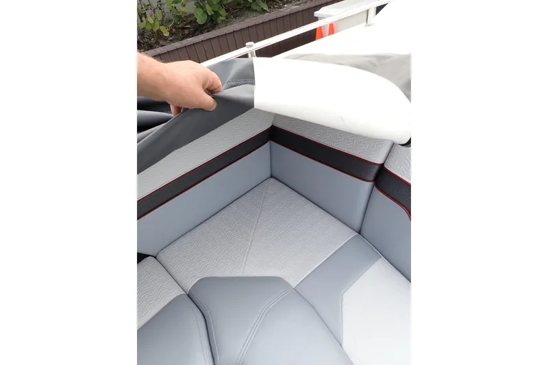 Slide: The Image of 2024 Formula 400 Super Sport Crossover boat interior with sleek, modern upholstery design. - 25