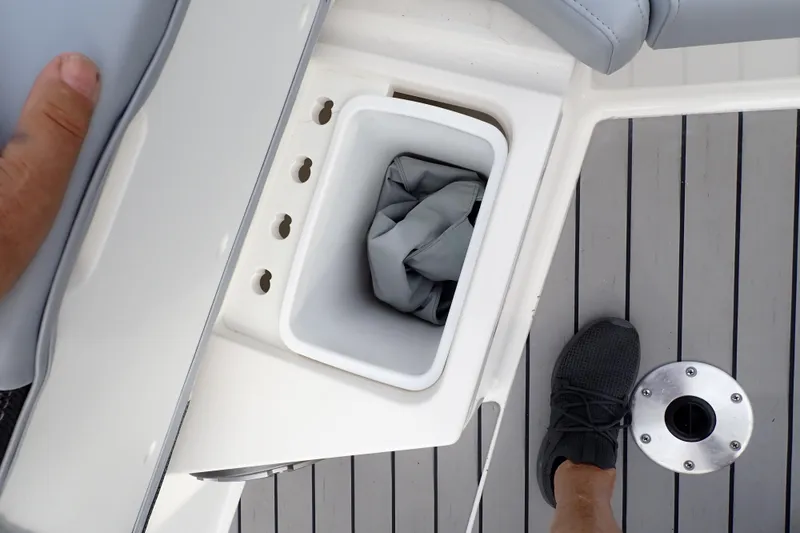 Slide: The Image of 2024 Formula 400 Super Sport Crossover deck with storage compartment and footrest. - 29