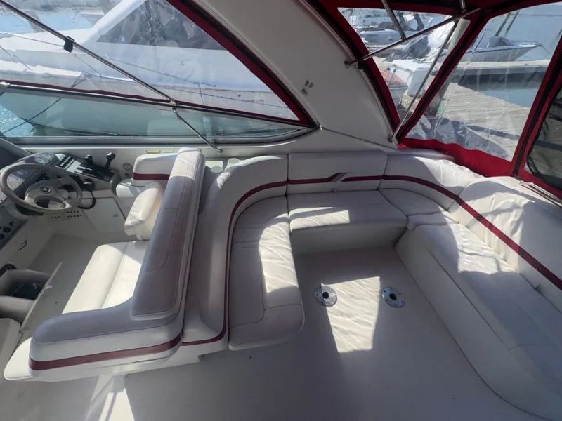 Slide: The Image of Interior of a 2001 Formula 37 SUPER SPORT yacht with white leather seating. - 10