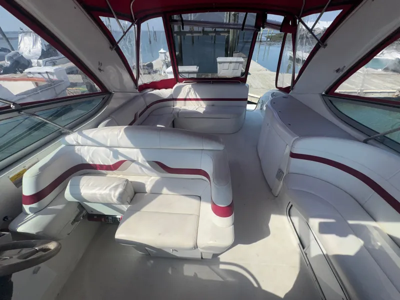 Slide: The Image of Interior of a 2001 Formula 37 SUPER SPORT yacht with white seating. - 6