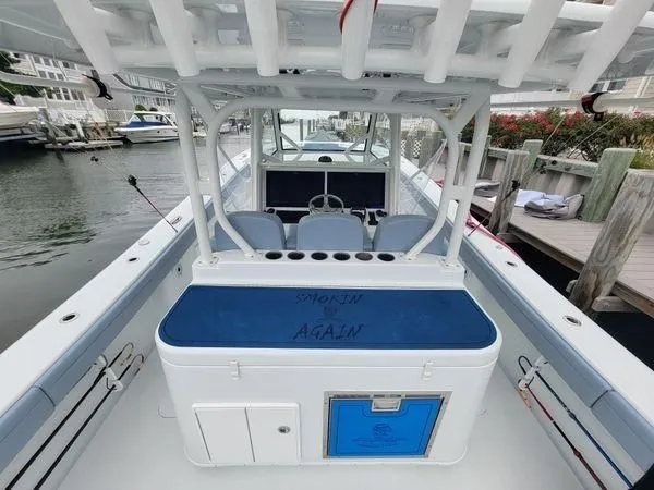 Slide: The Image of 2022 Yellowfin 42 Offshore boat at dock, interior view. - 18
