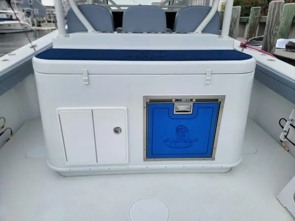 Slide: The Image of Interior of a 2022 Yellowfin 42 Offshore boat with storage compartment. - 19