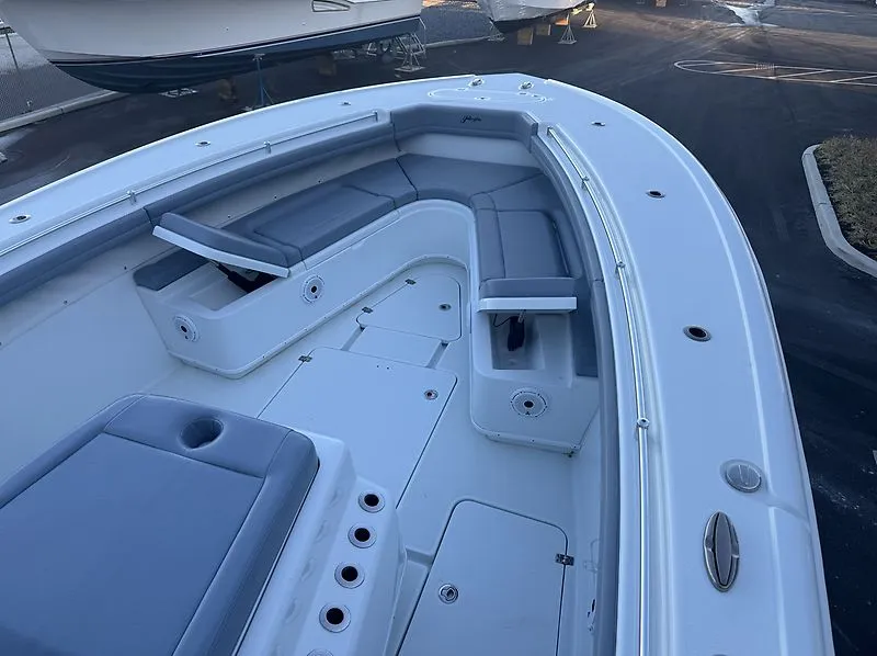 Slide: The Image of 2022 Yellowfin 42 Offshore boat interior with seating. - 4