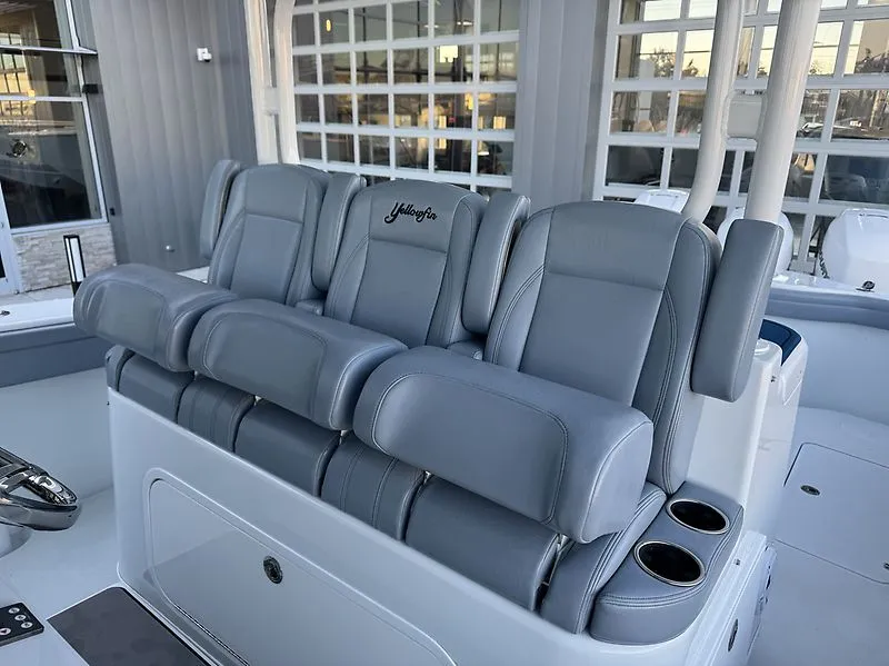 Slide: The Image of Luxurious seating in the 2022 Yellowfin 42 Offshore boat. - 9