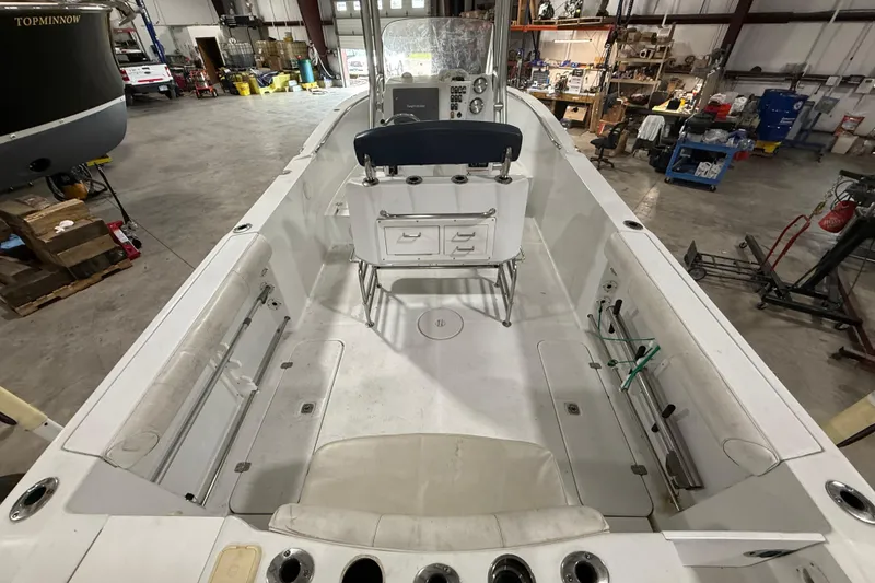 Slide: The Image of 2007 Polar 2300 Center Console boat interior in a workshop setting. - 8