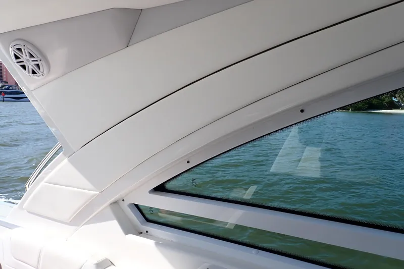 Slide: The Image of Interior view of 2022 Formula 400 Super Sport Crossover yacht with water backdrop. - 10