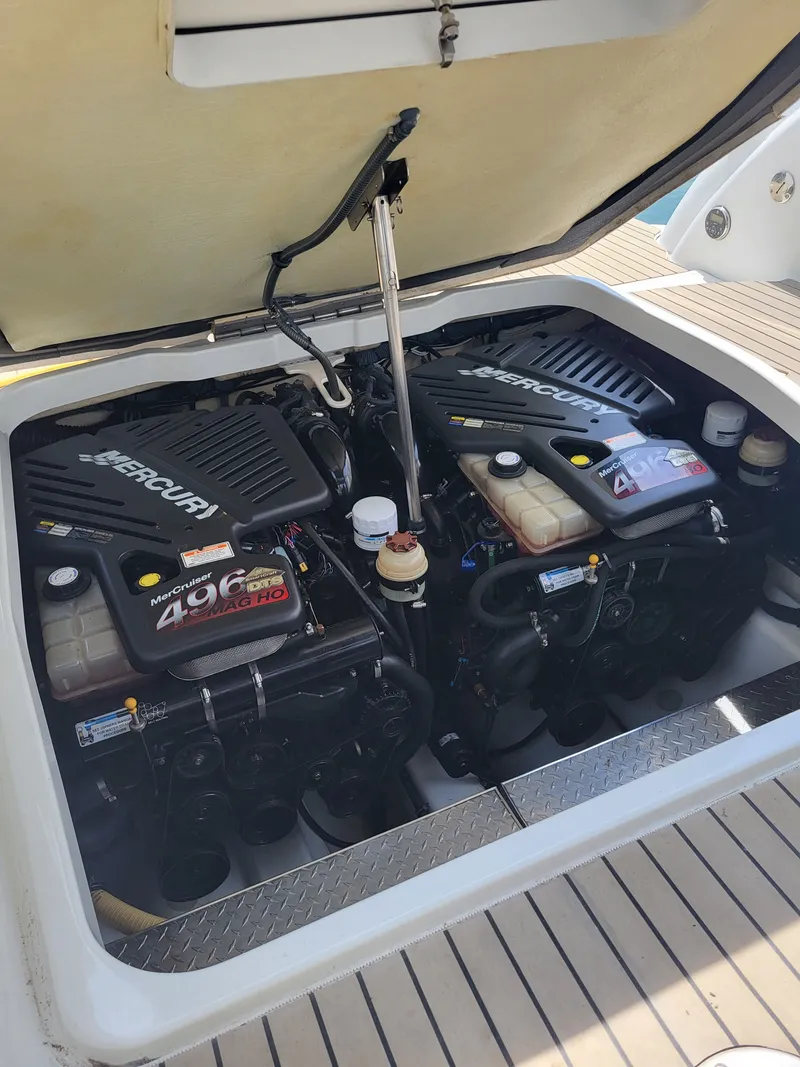 Slide: The Image of 2005 Formula 370 Super Sport engine bay with Mercury 496 MAG HO engines. - 9