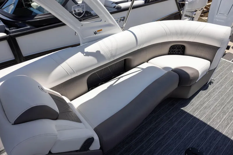 Slide: The Image of Luxurious seating on the 2026 Premier 270 Intrigue RF - CL boat, featuring elegant upholstery. - 10