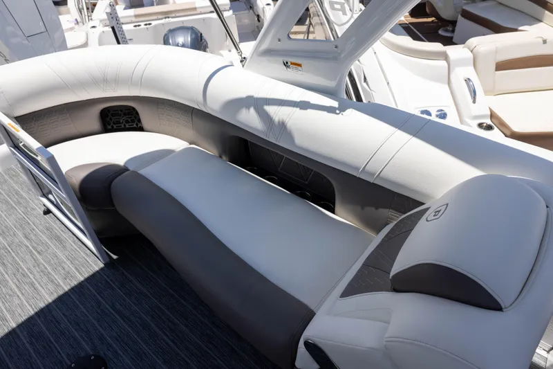 Slide: The Image of Luxurious seating on 2026 Premier 270 Intrigue RF - CL boat, featuring elegant upholstery and modern design. - 9