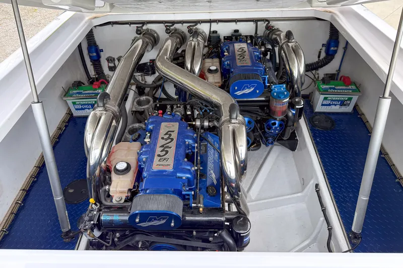 Slide: The Image of Engine compartment of a 2005 Donzi 38 ZR with dual Mercury 525 EFI engines. - 15