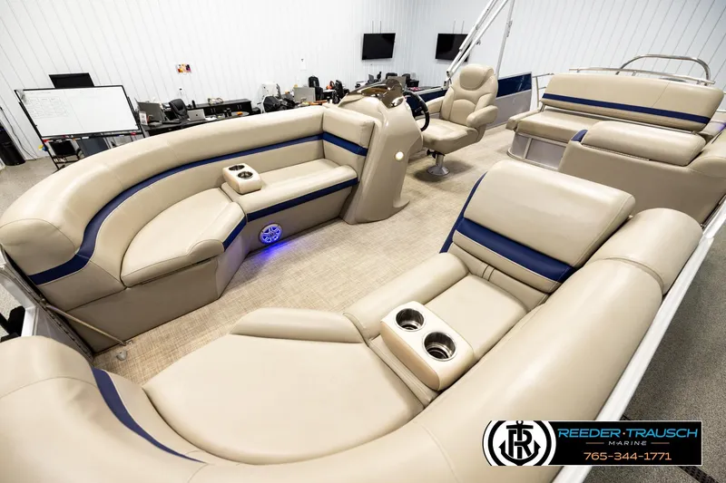 Slide: The Image of Luxurious interior of a 2019 Berkshire 24 SB2 CTS pontoon boat with plush seating. - 10