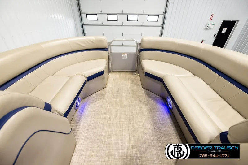 Slide: The Image of Interior of a 2019 Berkshire 24 SB2 CTS pontoon boat with beige seating. - 19
