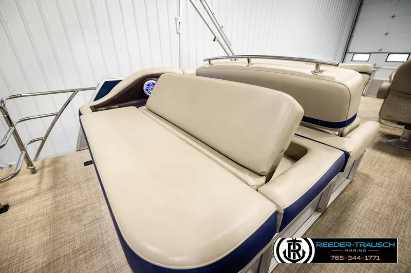 Slide: The Image of 2019 Berkshire 24 SB2 CTS pontoon boat interior with beige seating and modern design. - 34